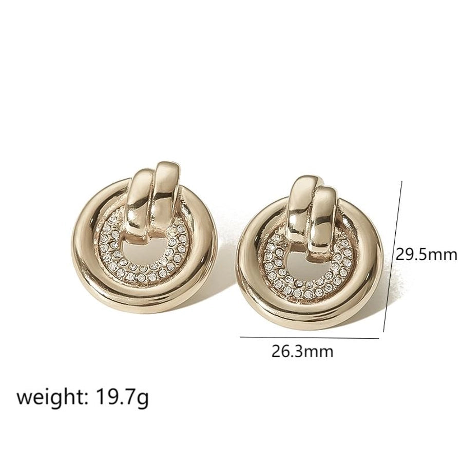 Oval Zircon Earrings [304 Stainless Steel,18K Gold Plated]