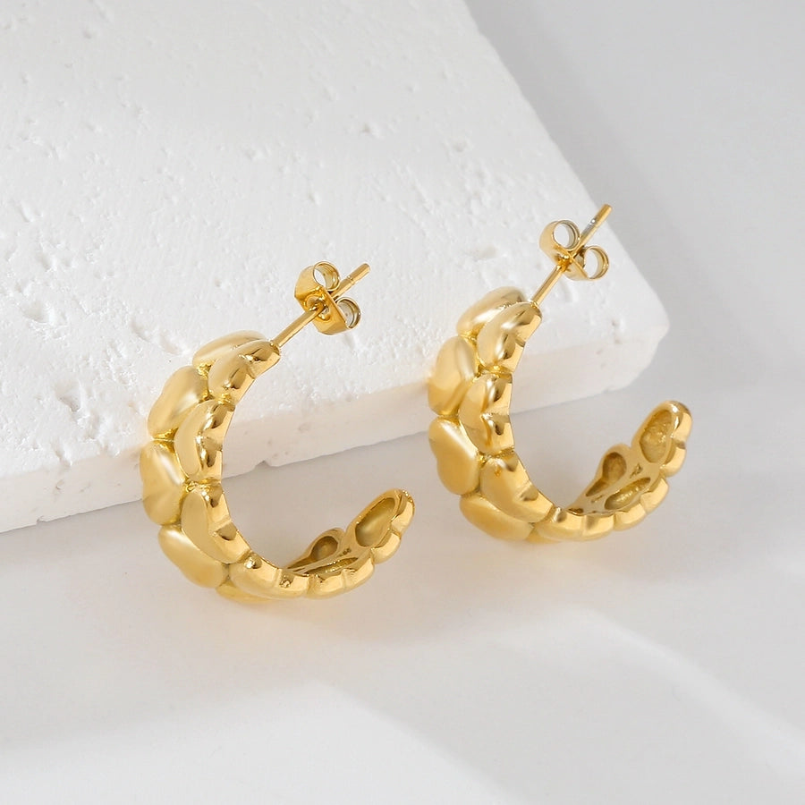 C Shape Heart Shape Earrings [304 Stainless Steel,18K Gold Plated]