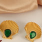 Scallop Zircon Earrings [304 Stainless Steel,18K Gold Plated]