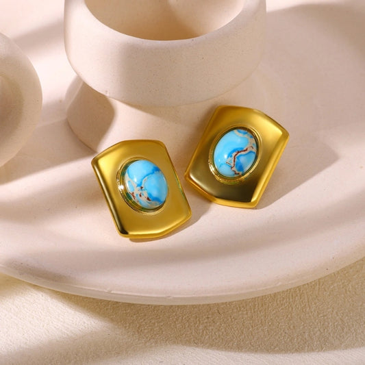 Vintage stil Blue Stone Ear Studs [304 Rustfrit stål]