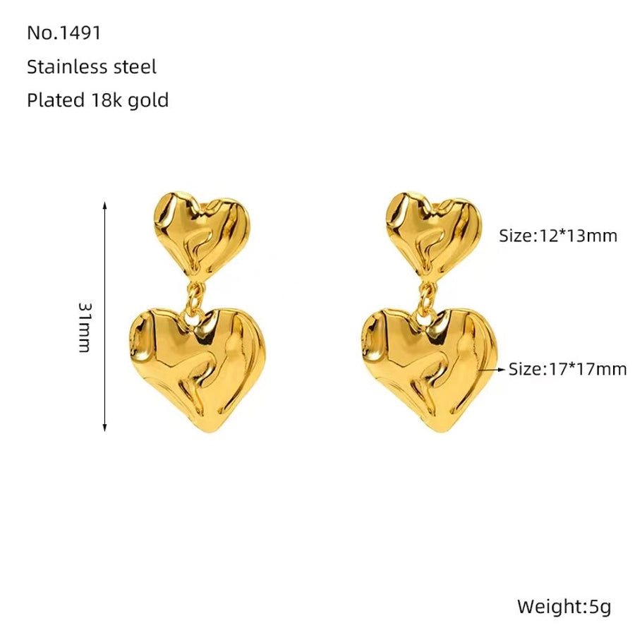 Pendientes de corazón/ agua [304 acero inoxidable, 18k dorado chapado]