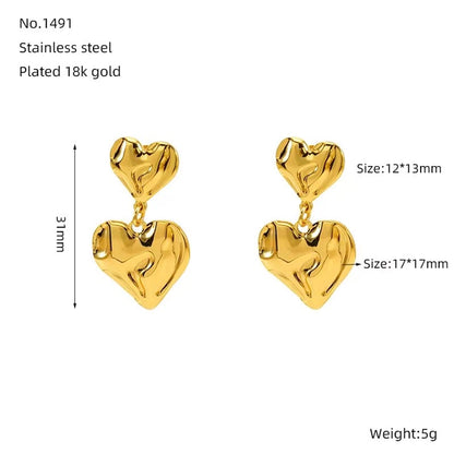 Heart/ Water Droplets Earrings [304 Stainless Steel,18K Gold Plated]