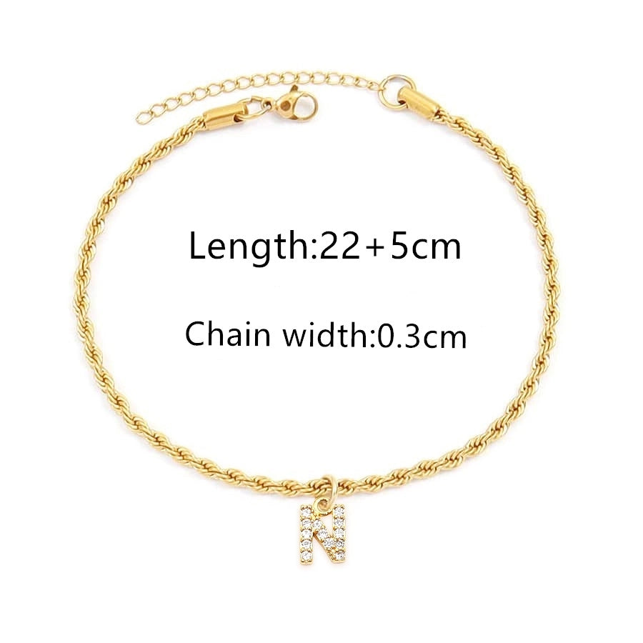 Letter Rope Chain Anklet [201 Stainless Steel, 14K Gold Plated,Copper]