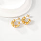 C Shape Small Pearl Earrings [304 Stainless Steel,18K Gold Plated]