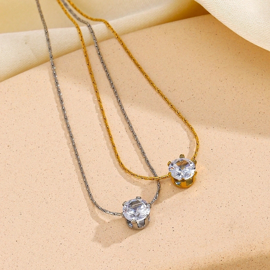 Geometric Rhinestones Pendant Necklace [304 Stainless Steel,18K Gold Plated]