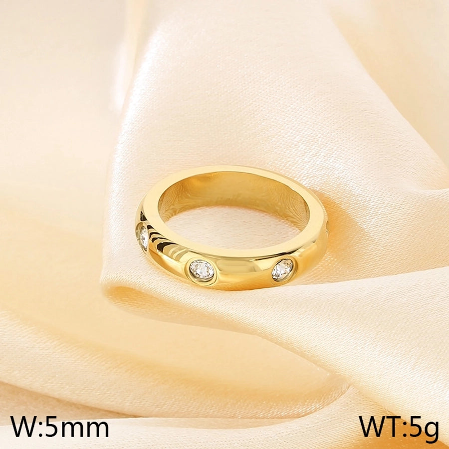 Round Zircon Ring [304 Stainless Steel, 18K Gold Plated]