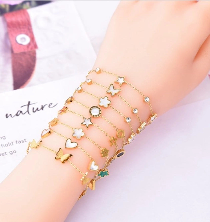 Star/Flower/Butterfly Shell Bracelets [304 Stainless Steel,18K Gold Plated]