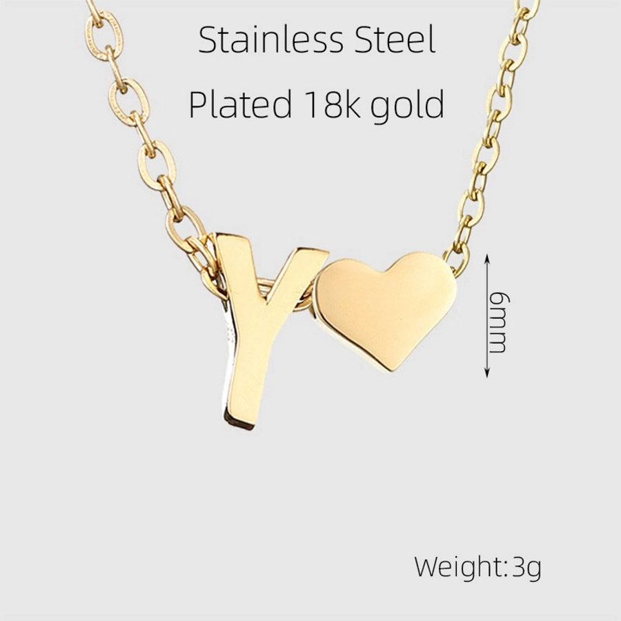 Letter Heart Shape Pendant Necklace [304 Stainless Steel,18K Gold Plated]