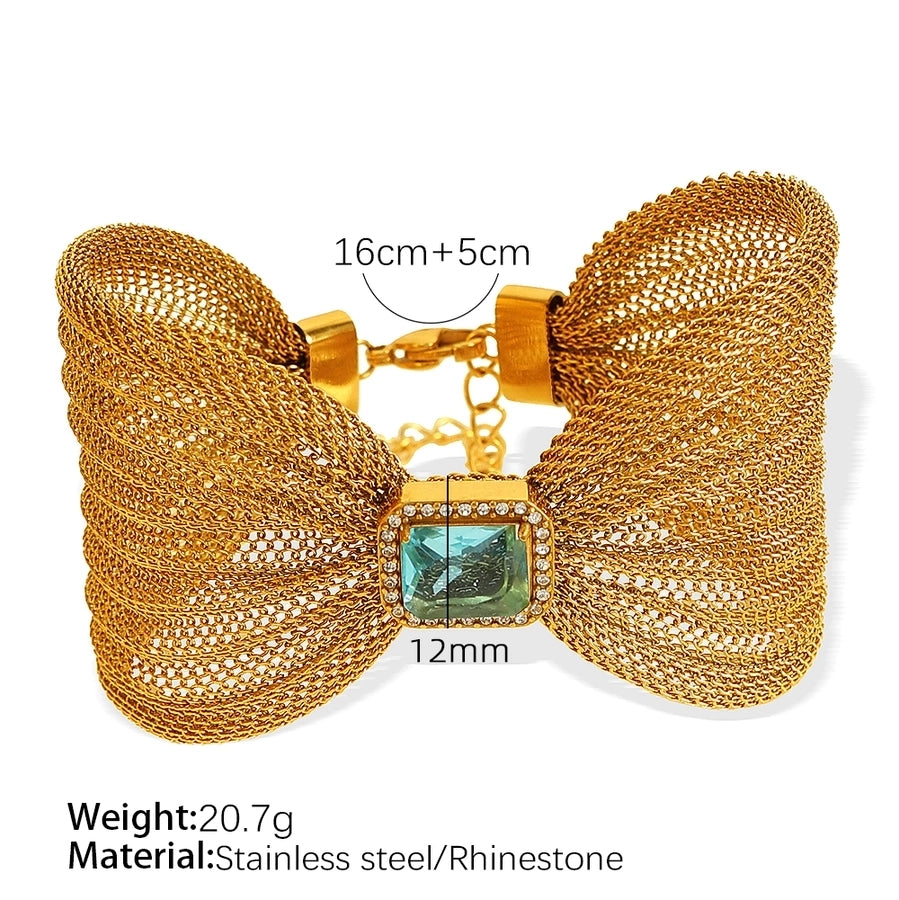 Large Bow Zircon Bangle Bracelet [304 Stainless Steel, 18K Gold Plated]