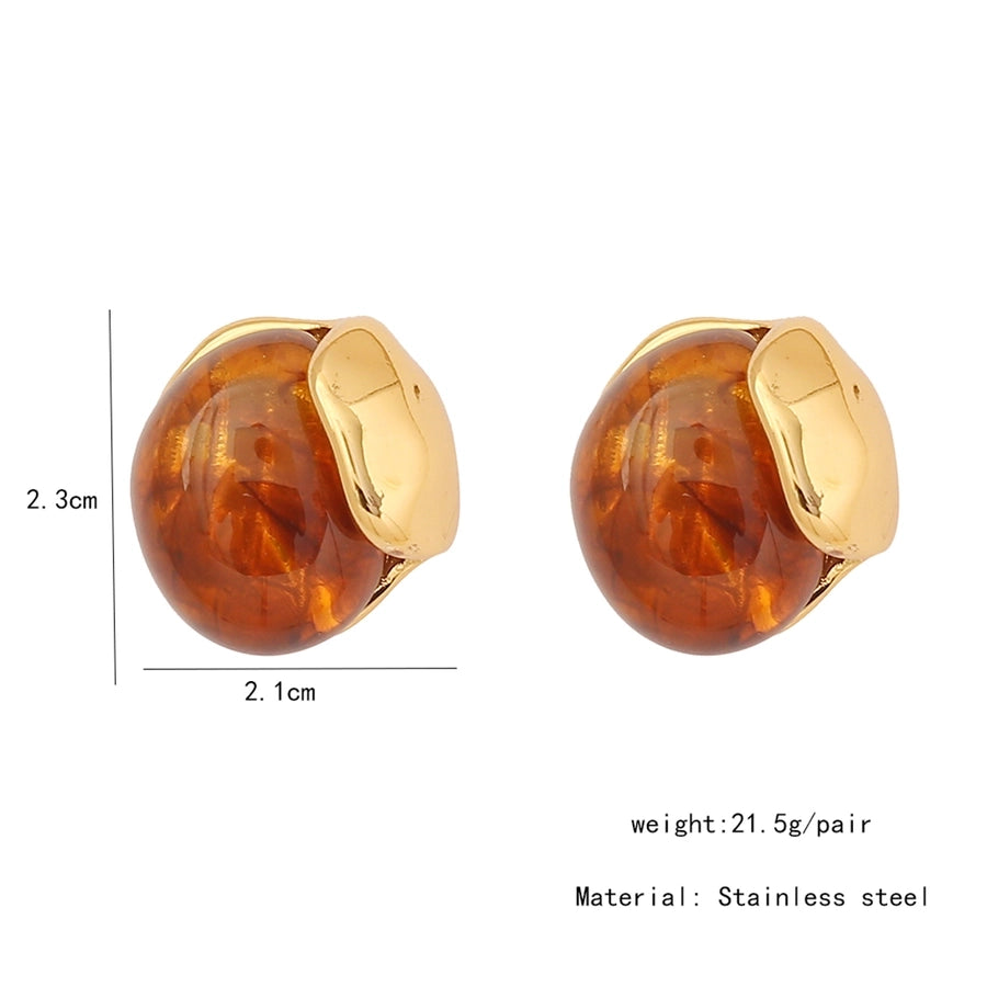 Retro Oval Resin Earrings [304 Stainless Steel, 18K Gold Plated]