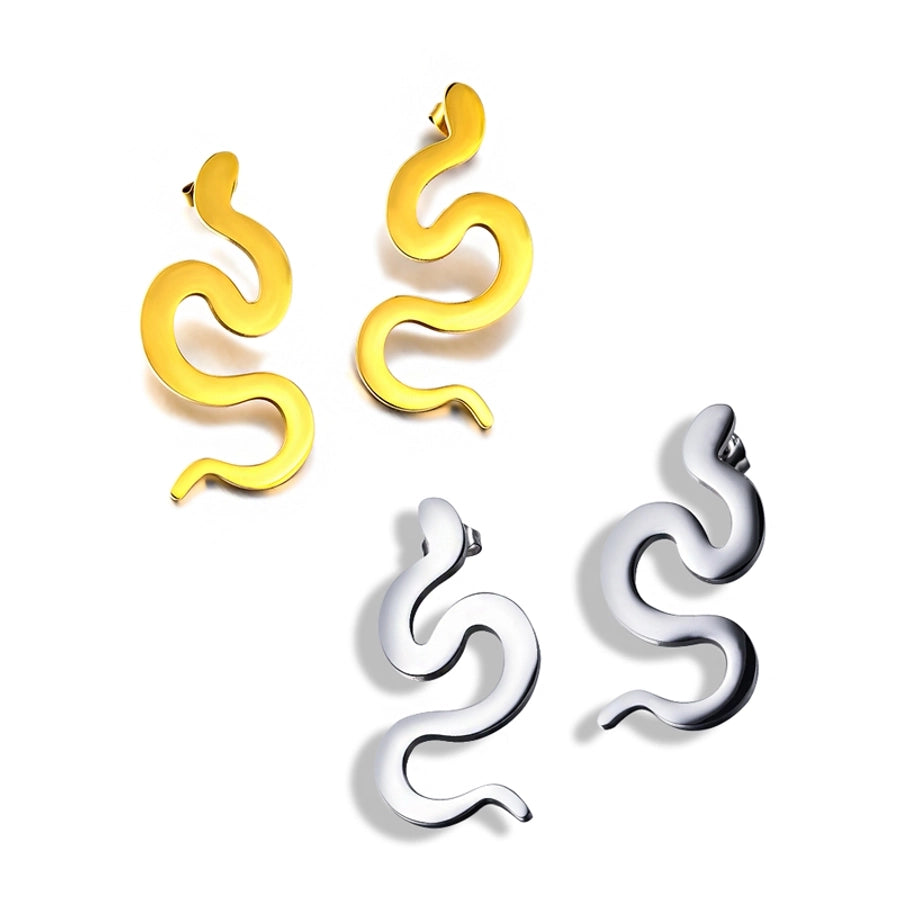 Flat Snake Earrings [304 Stainless Steel,18K Gold Plated]