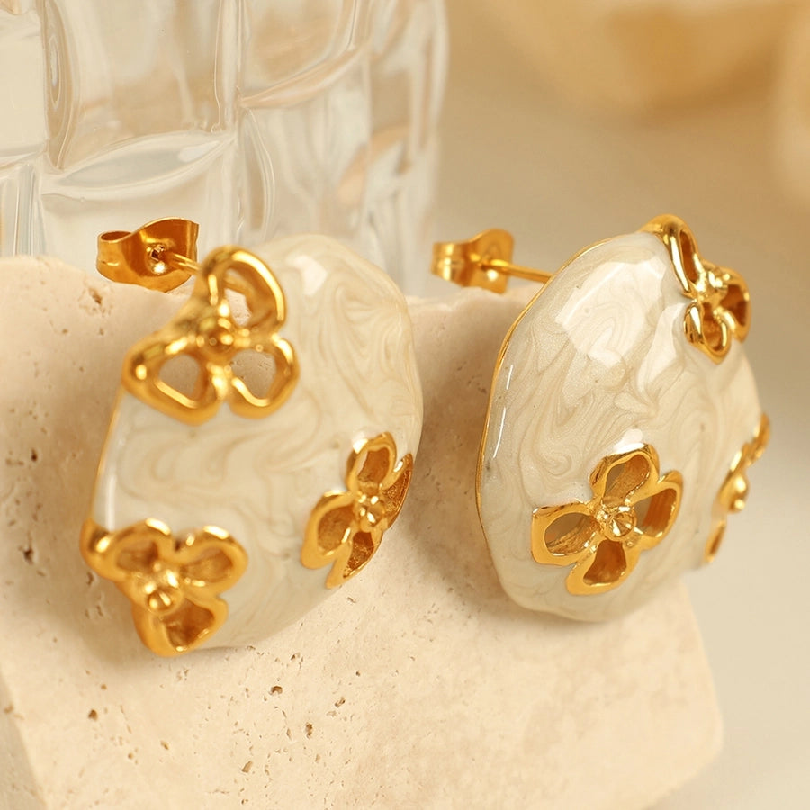 French Style Flower Resin Earrings [304 Stainless Steel,18K Gold Plated]