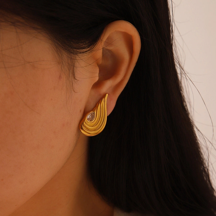 Wings Zircon Earrings [304 Stainless Steel,18K Gold Plated]