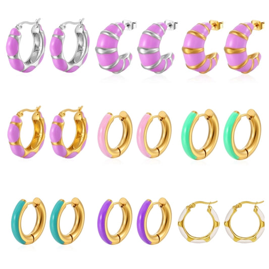 Color Block Epoxy Earrings [304 Stainless Steel,18K Gold Plated]