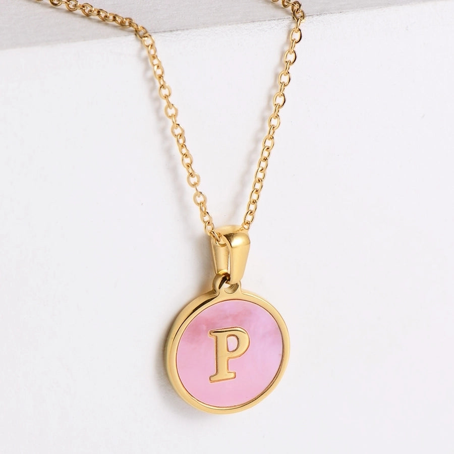 Pink Shell Letter Necklaces [304 Stainless Steel,18K Gold Plated]