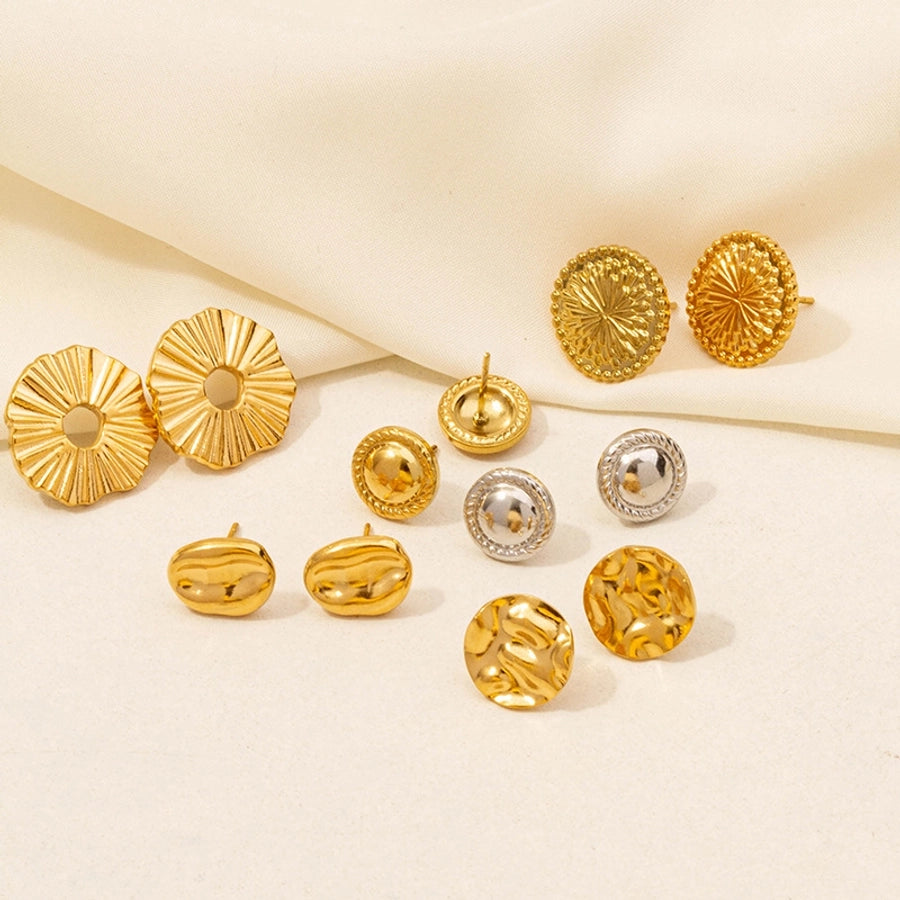 Round Plating Ear Studs [304 Stainless Steel,18K Gold Plated]