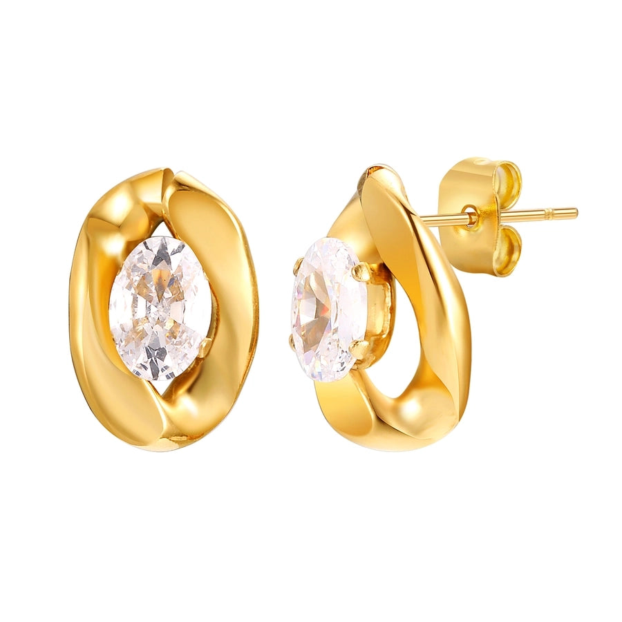 Oval Zircon 1Earrings [201 Stainless Steel,18K Gold Plated]