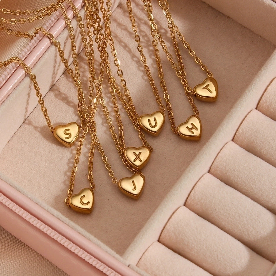 Heart Letter Necklace [304 Stainless Steel,18K Gold Plated]