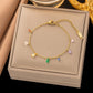 Oval Rectangle Artificial Rhinestones Bracelet/Necklace [304 Stainless Steel,18K Gold Plated]