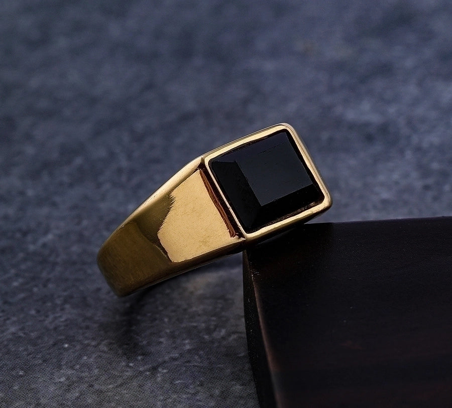 Retro Classic Style Square 304 Stainless Steel Inlay Artificial Gemstones Men'S Rings