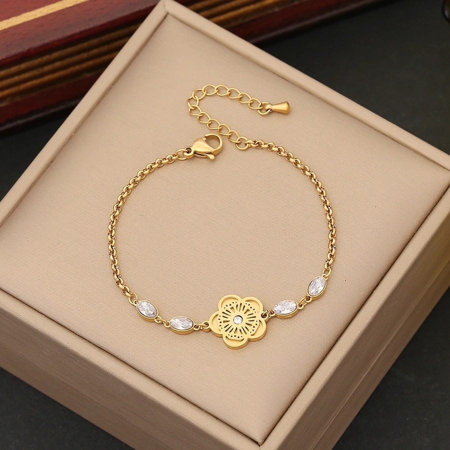 Glass Stones Symbols Bracelet [Stainless Steel,18K Gold Plated]