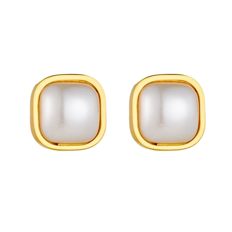 Square Pearl Stud Earrings [304 Stainless Steel, 18K Gold Plated]