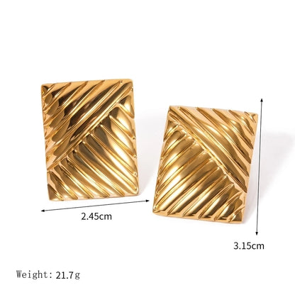 Rectangle Striped Earrings [304 Stainless Steel, 18K Gold Plated]