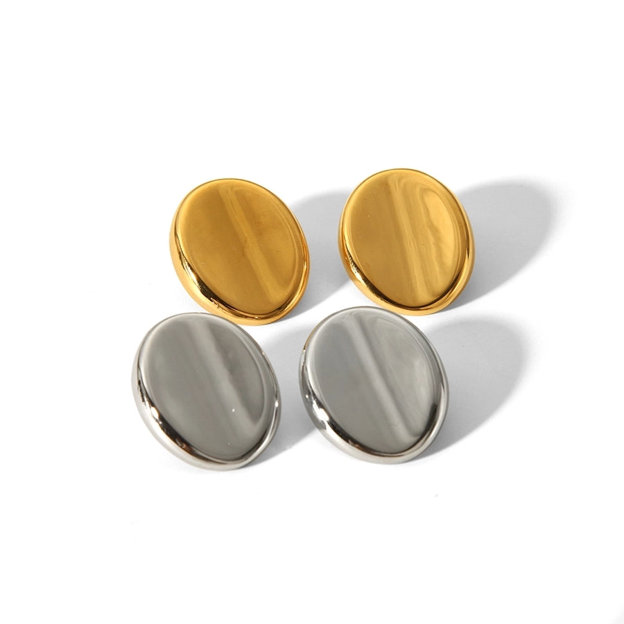 Oval Polishing Earrings [304 Stainless Steel,18K Gold Plated]