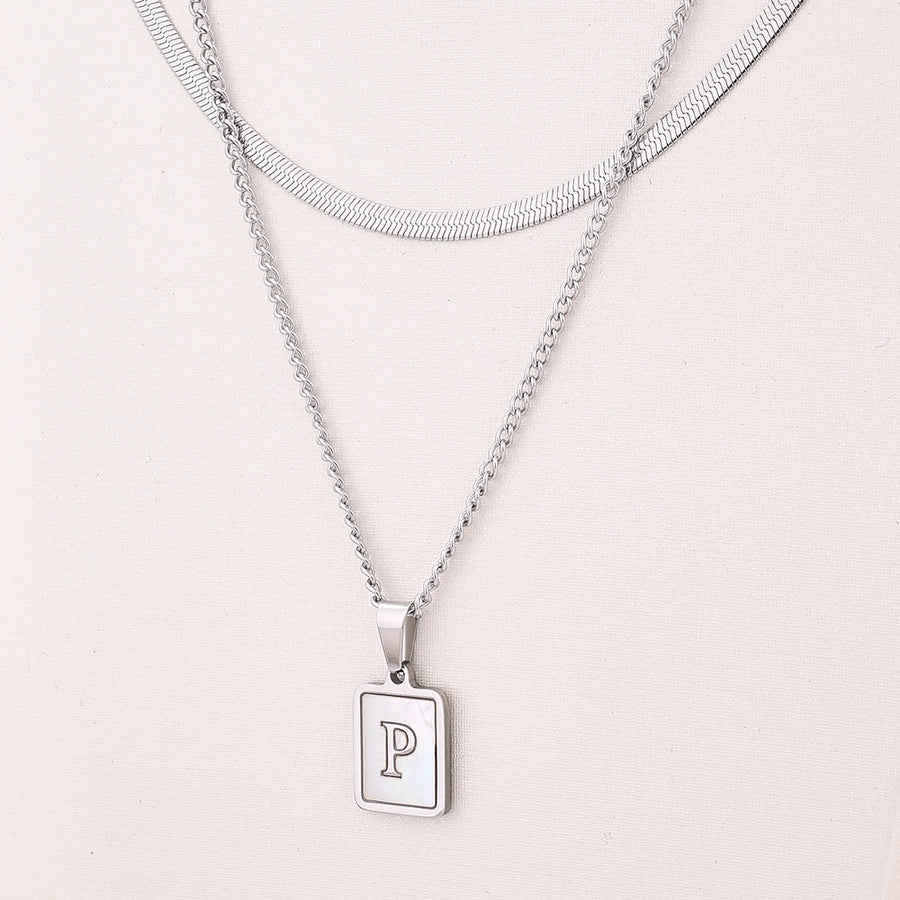 Silver Casual Simple Style Letter Rectangle Necklace [304 Stainless Steel]