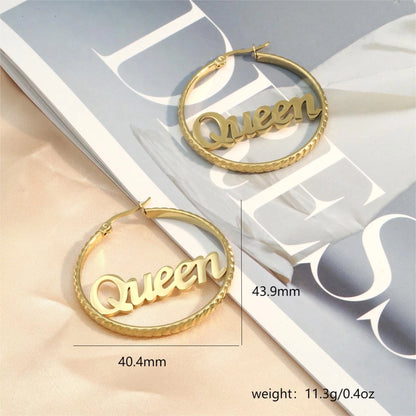 Queen Hoop Earrings [304 Stainless Steel,18K Gold Plated]