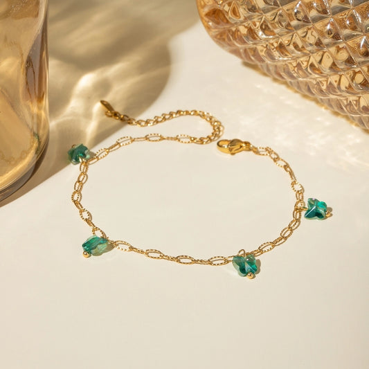 Butterfly Green Gravel Anklet [304 nerezová ocel, 18k zlaté]