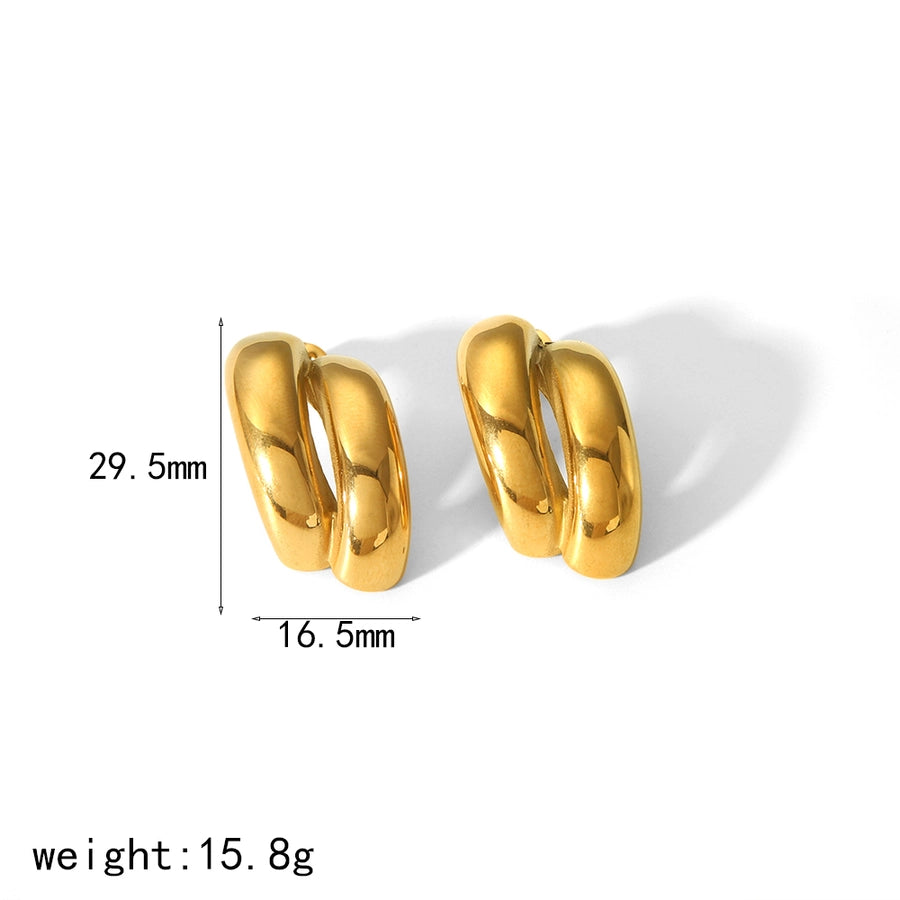 Irregular Double Earrings [304 Stainless Steel, 18K Gold Plated]