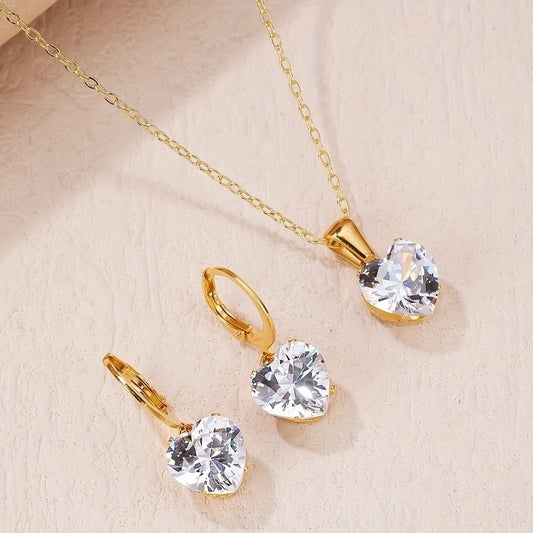 Heart Shape Zircon Jewelry Set [304 Stainless Steel]