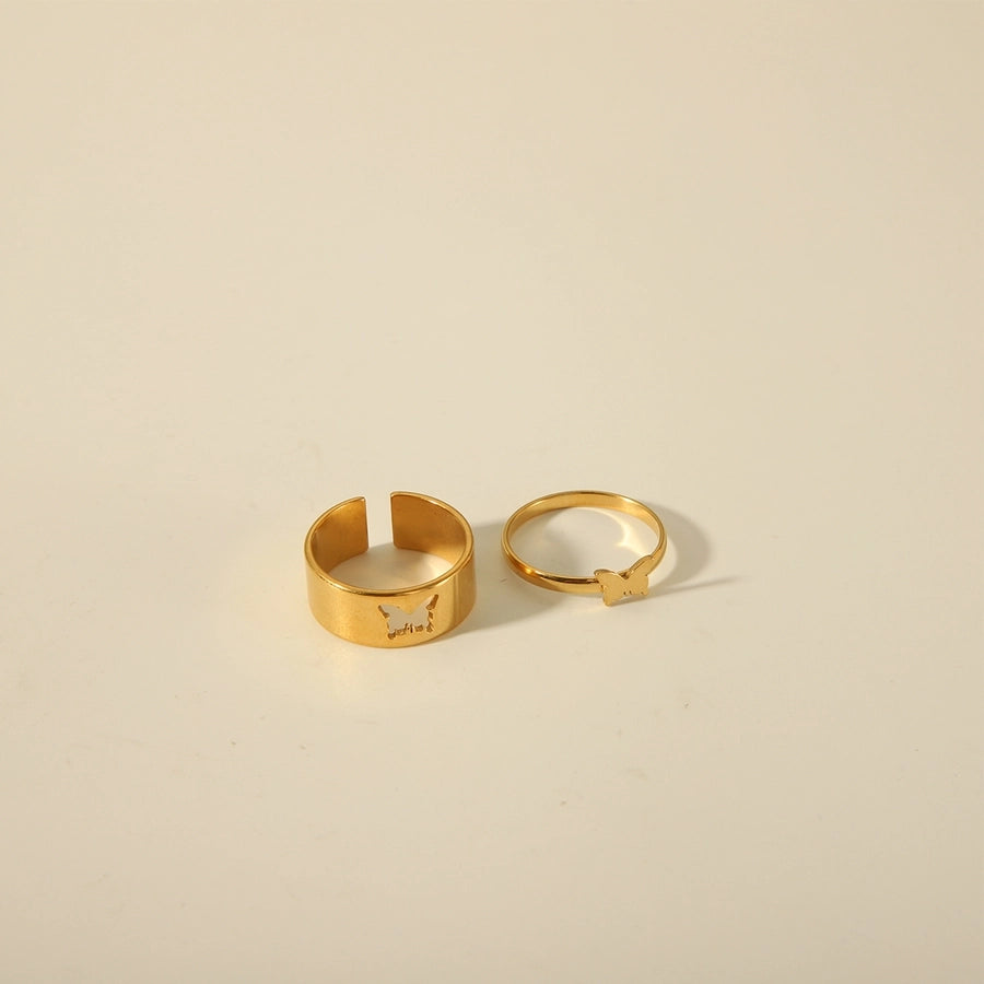 Anello set di farfalle [acciaio inossidabile 304, oro 18K placcato]