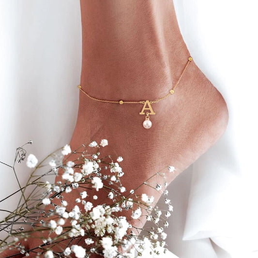 Carta de perlas artificiales Anklet [201,304 acero inoxidable]