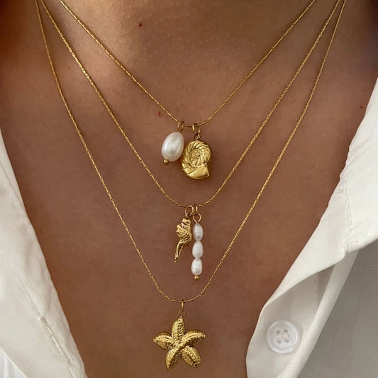 Collana conchiglie a stelle marine hawaiane in stile marino [304 acciaio inossidabile]