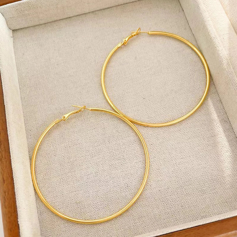 Classic Style Round Hoop Earrings [304 Stainless Steel,18K Gold Plated]