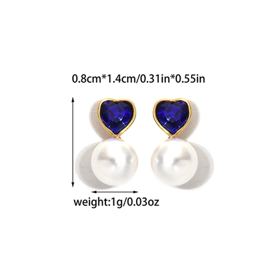 Heart ShapeZircon Pearl Earrings [304 Stainless Steel,14K Gold Plated]