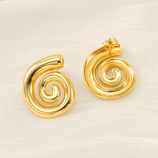 Lines Spiral Stripe Earrings [304 Stainless Steel,18K Gold Plated]