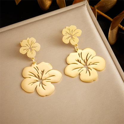 Bali Flower Hollow Earrings [304 Stainless Steel,18K Gold Plated]