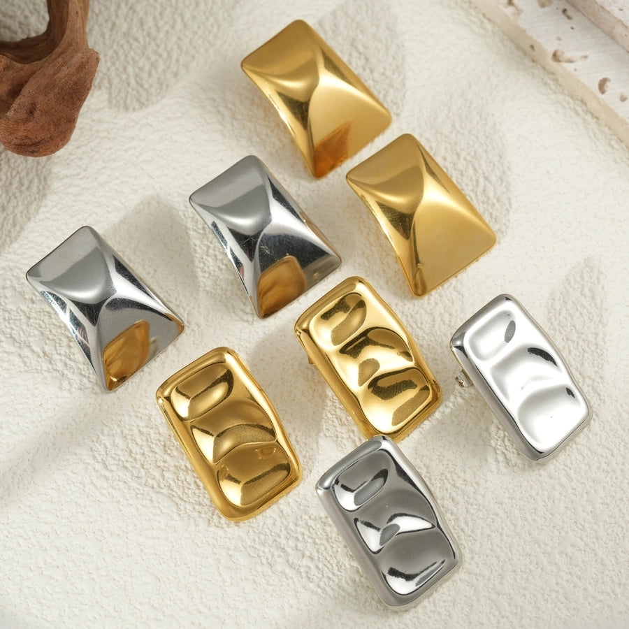 Matte Square Rectangle Earrings [304 Stainless Steel,18K Gold Plated]