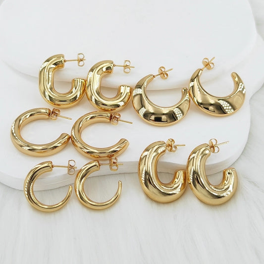 Mix Shape Moon Hoop -oorbellen [304 roestvrij staal, 18K, 24K GOUD GOLD]