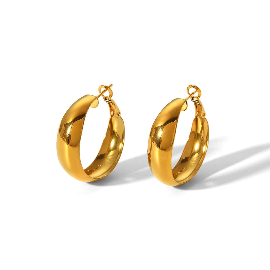 Round Polishing Hoop Earrings [304 Stainless Steel,18K Gold Plated]