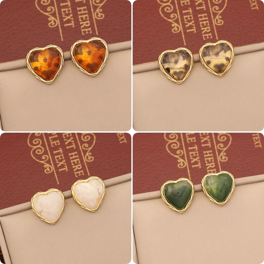 Heart Shape Inlay Gem 18K Earrings [304 Stainless Steel,18K Gold Plated]