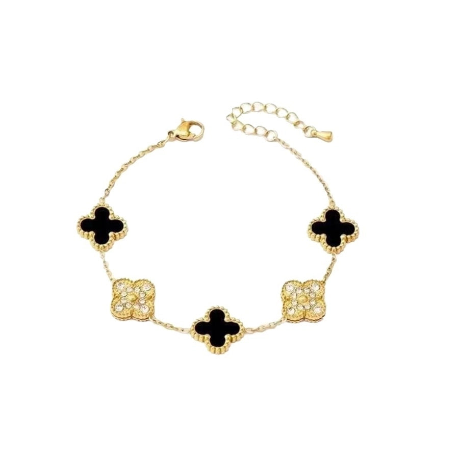 Four Leaf Clover Zircon Bracelets [304 Stainless Steel,18K Gold Plated]