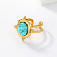 Round Square Turquoise Open Ring [201 Stainless Steel, 18K Gold Plated]