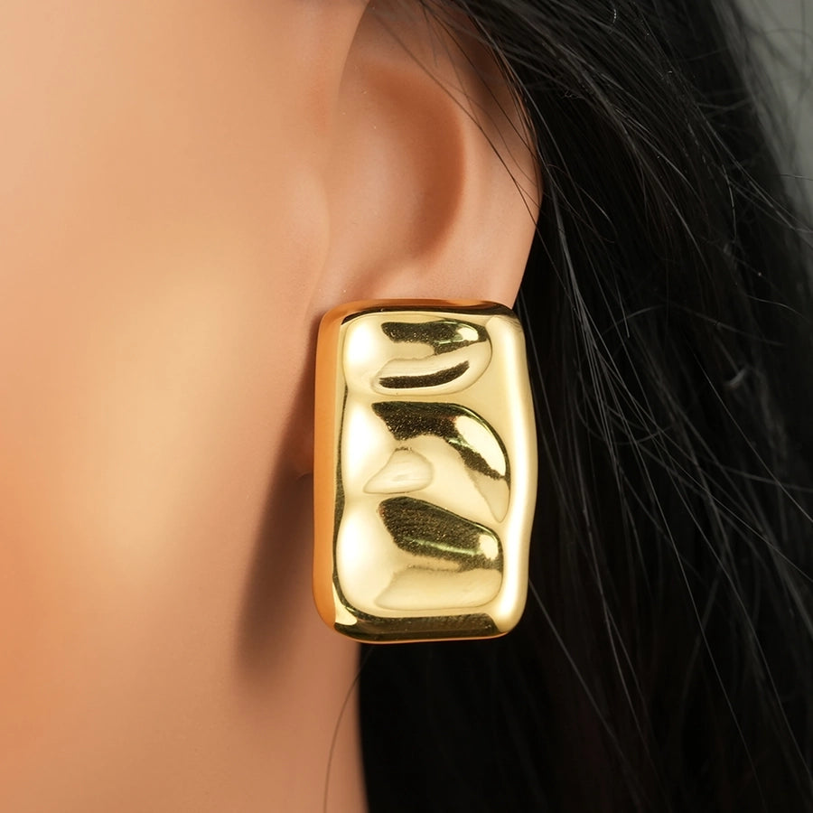 Matte Square Rectangle Earrings [304 Stainless Steel,18K Gold Plated]