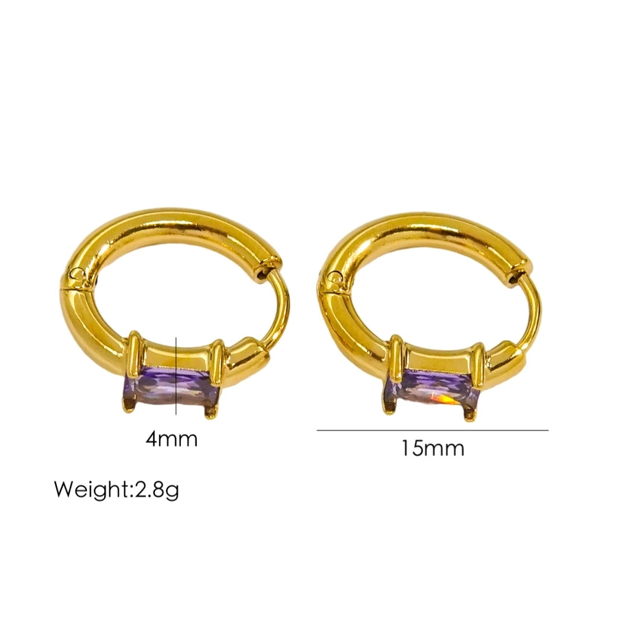 Square Zircon Hoop Earrings [304 Stainless Steel,18K Gold Plated]