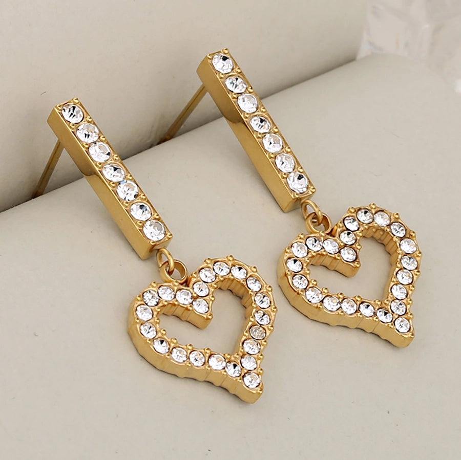 Hollow Heart Shape Plating Round Earrings [304 Stainless Steel,18K Gold Plated]