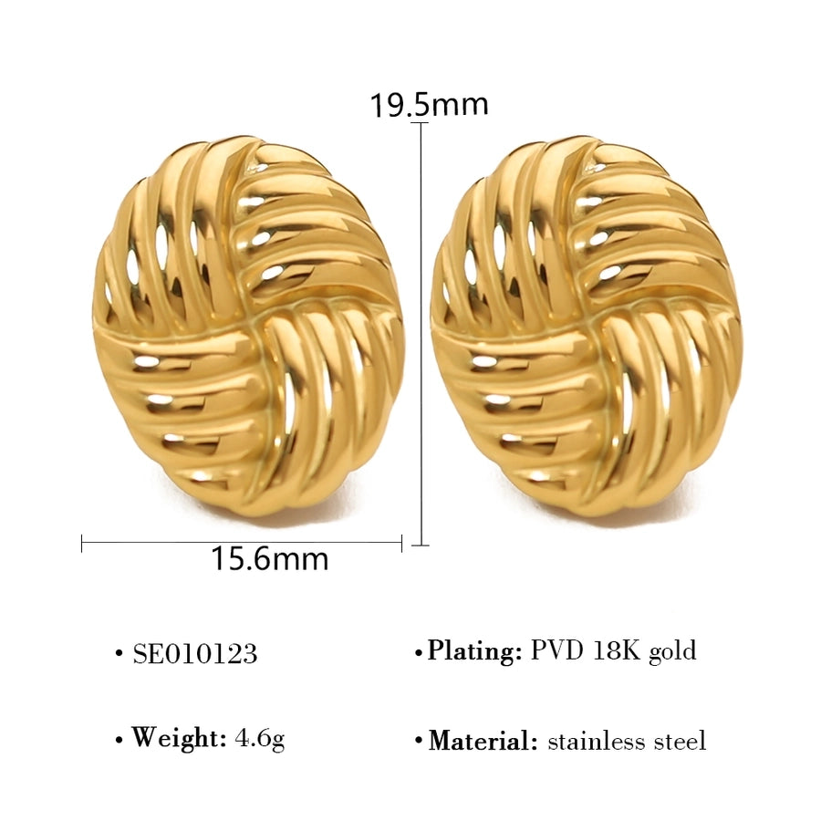 Oval Polishing Earrings [304 Stainless Steel,18K Gold Plated]